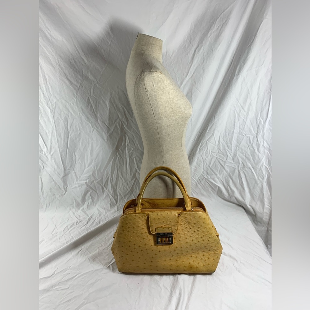 Vintage DISSONA light tan ostrich skin satchel bag purse